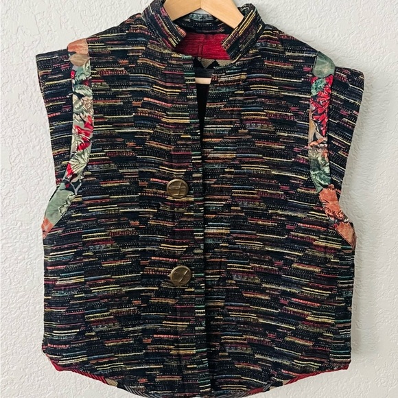 Vtg Tzeadle tapestry reversible Colorful Geometric Pattern jacket Vest size L - Picture 4 of 8
